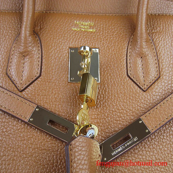 Hermes 35cm Embossed Veins Leather Bag Light Coffee 6089 Gold Hardware